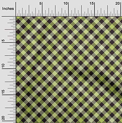 oneOone Polyester Spandex Lime Fabric Check Dress Material Print Fabric by The Yard 56 Inch Wide