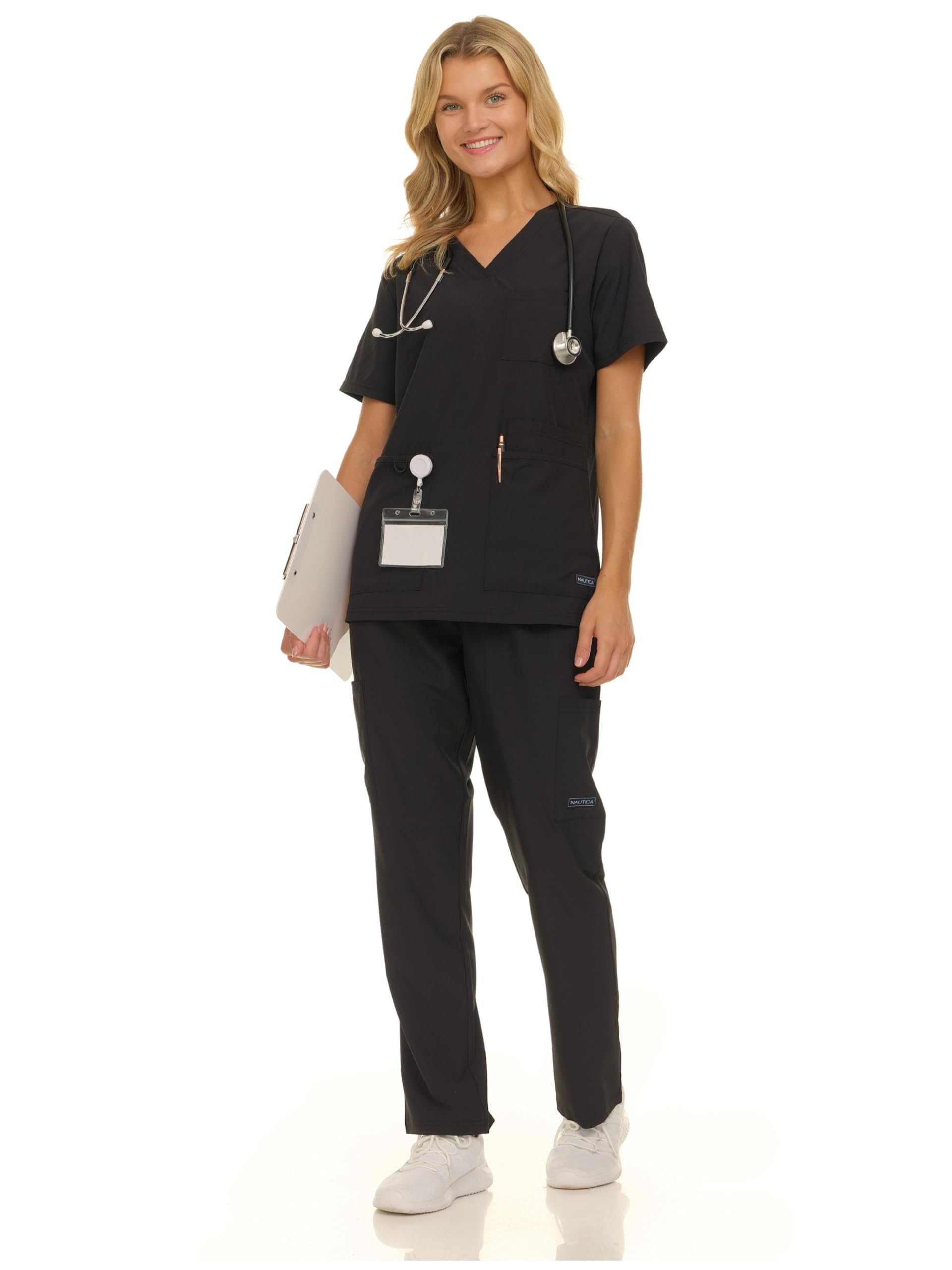 Nautica Women's 9-Pocket Scrub Set