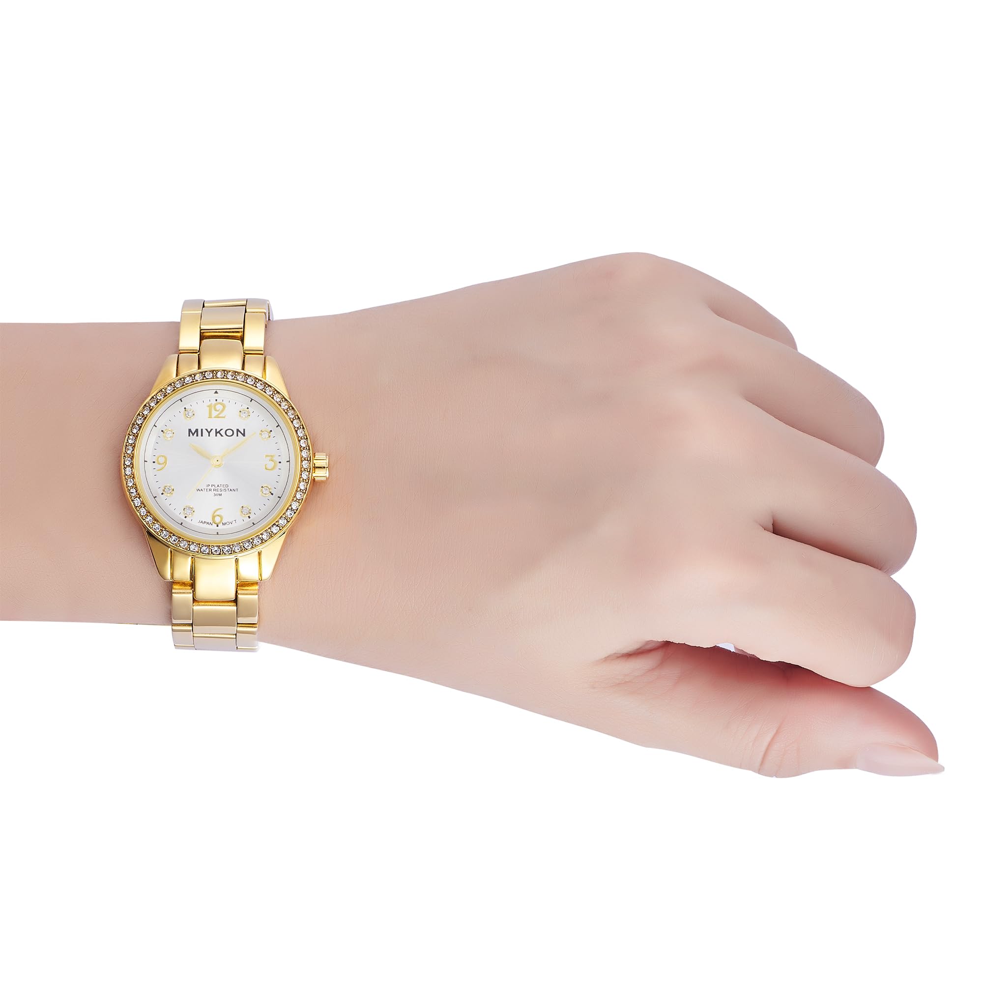Miykon Orologio da donna in argento e oro, piccolo e delicato orologio da donna con veri cristalli, bracciale in acciaio inox IP da donna, vetro antigraffio, quarzo giapponese, resistente all'acqua