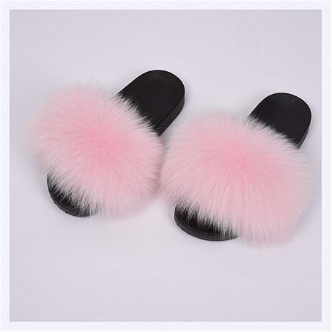 light pink furry slides