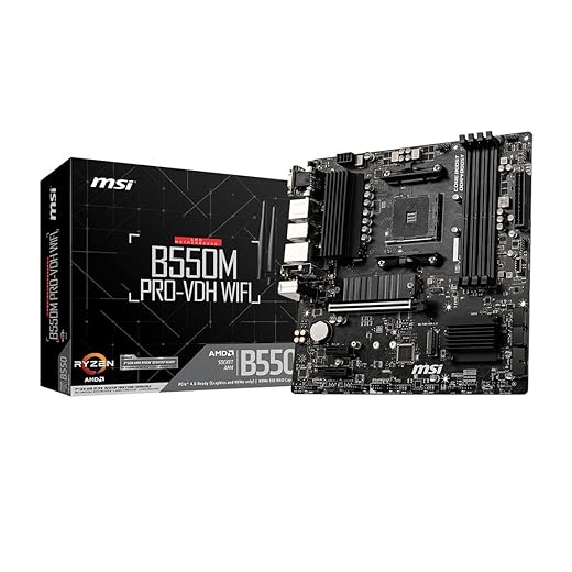 MSI B550M PRO-VDH WiFi ProSeries Motherboard (AMD Ryzen 5000, AM4, DDR4, PCIe 4.0, SATA 6Gb/s, M.2, USB 3.2 Gen 1, Wi-Fi, Bluetooth, D-SUB/HDMI/DP, Micro-ATX)
