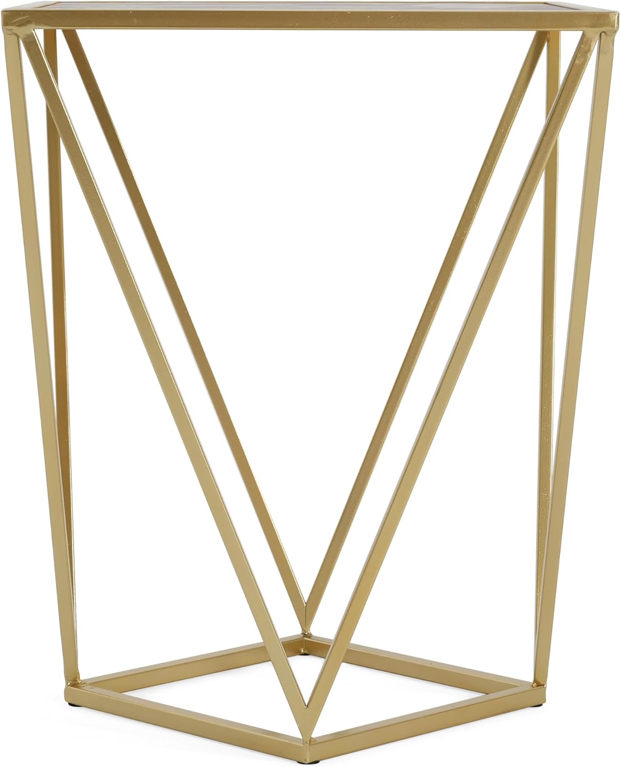 Christopher Knight Home Lyle Modern Accent Table, Sofa Side Table with Sleek Tempered Glass Top with Geometric Iron Legs, Compact End-Tables for Living Room Bedroom Hallway Home Office, Gold+White