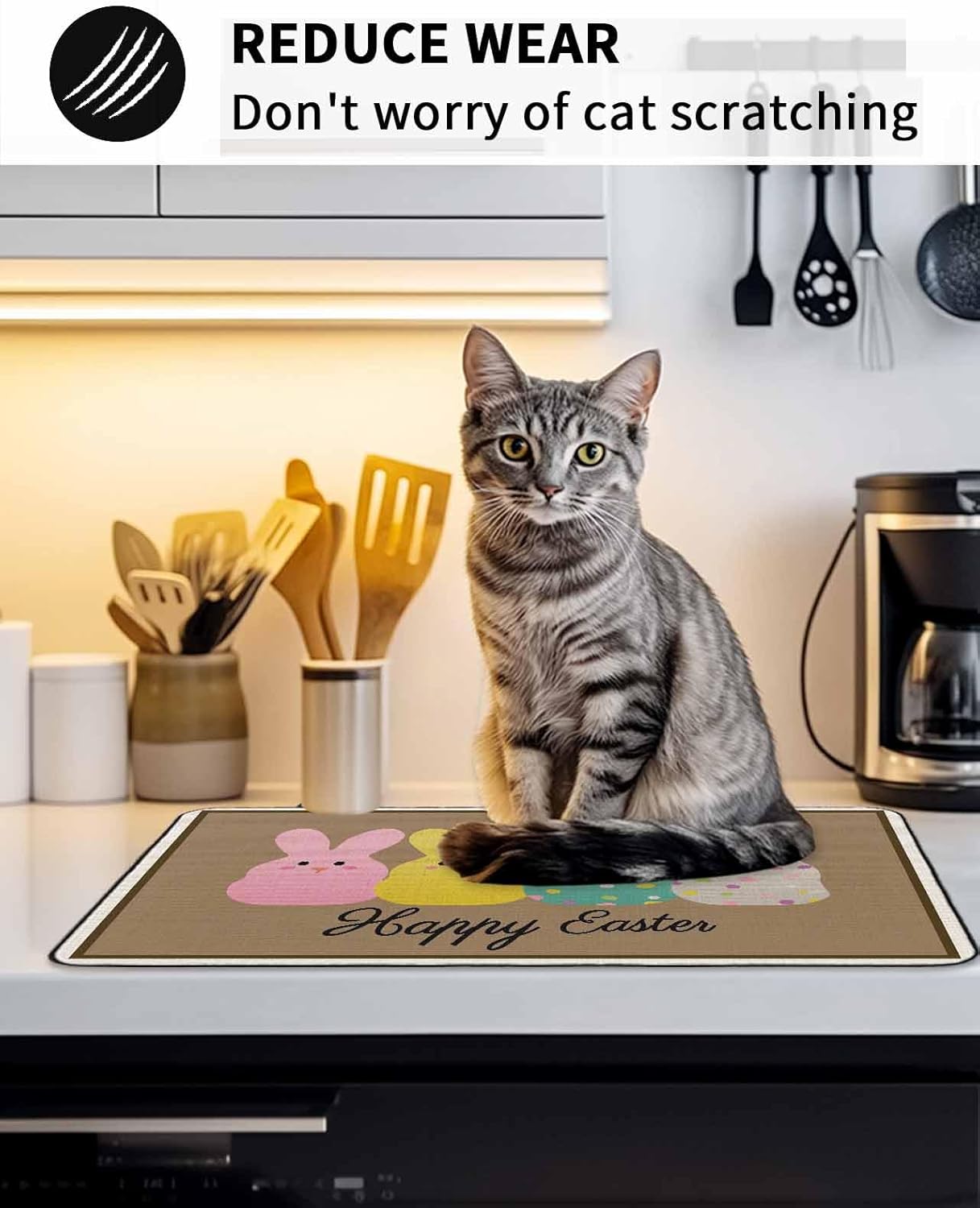 Easter Stove Top Cover for Electric Stove, Colorful Bunny Spring Cartoon Cute Rabbits Brown Heat-proof & Non Slip Glass Top Stove Cover Protector, Kitchen Flat Cooktop Rubber Mat 28.5x20.5 Inches