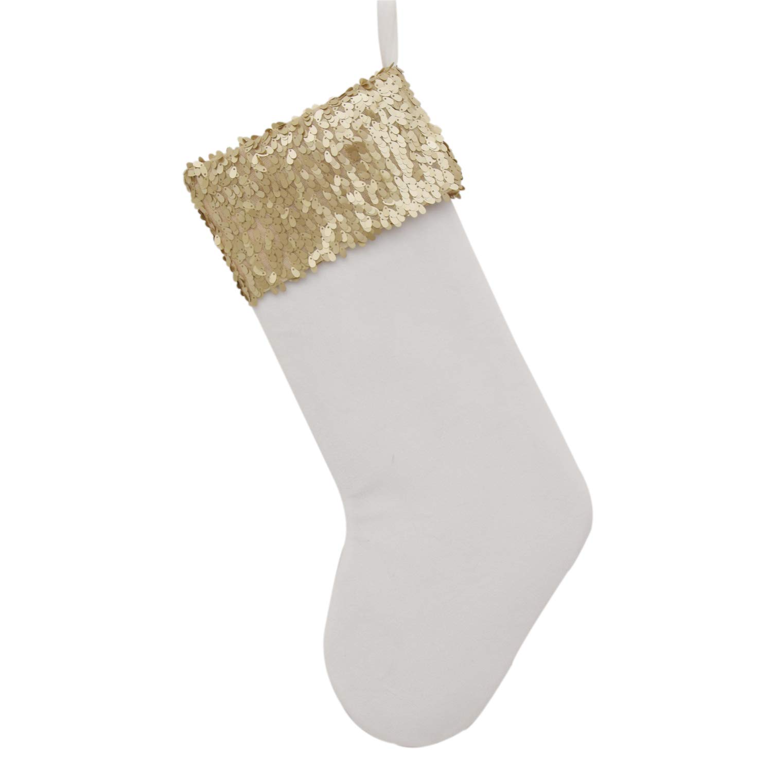 Gireshome White Velvet Body,Gold Sequin Blingbling Glitter Cuff,Christmas Stocking Xmas Tree Decor Festival Party Ornament 10