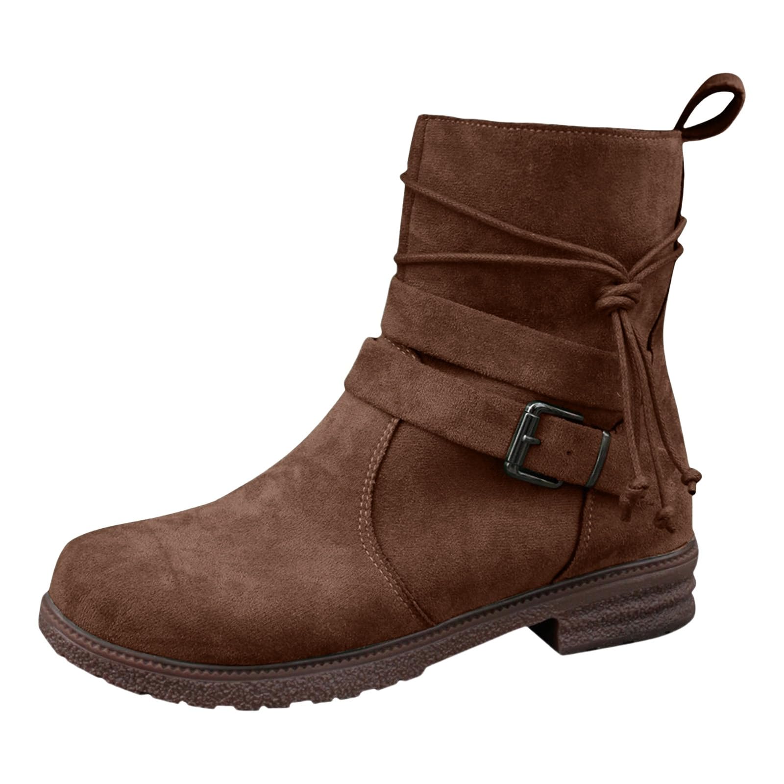 Boots for Women Suede Flat Short Ankle Booties Shoes Retro Fringe Mid Calf Boot Round Toe Low Heel