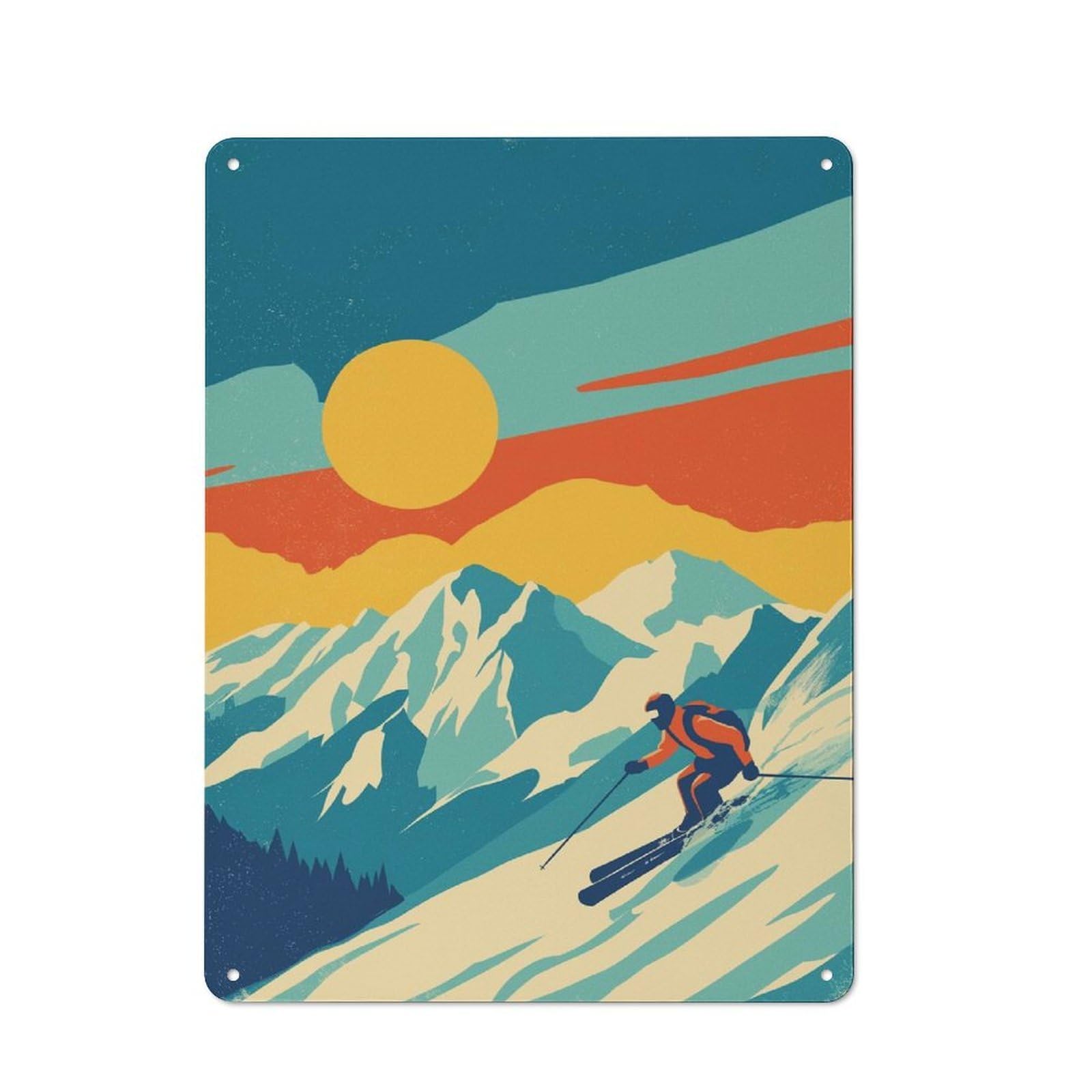 Junmoney Style-10 Retro Skiing Rustic Metal Wall Sign 40X30cm For Workshop Wall, Suited To Makers And Diy Enthusiasts