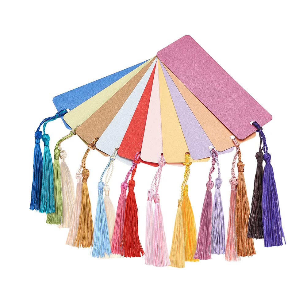 PandaHall 40 Marcapáginas de Papel Kraft de 10 Colores, Tarjetas en Blanco con 80 Borlas de 20 Colores para Marcadores de Libros Etiquetas de Regalo Manualidades Decoración Profesores Estudiantes