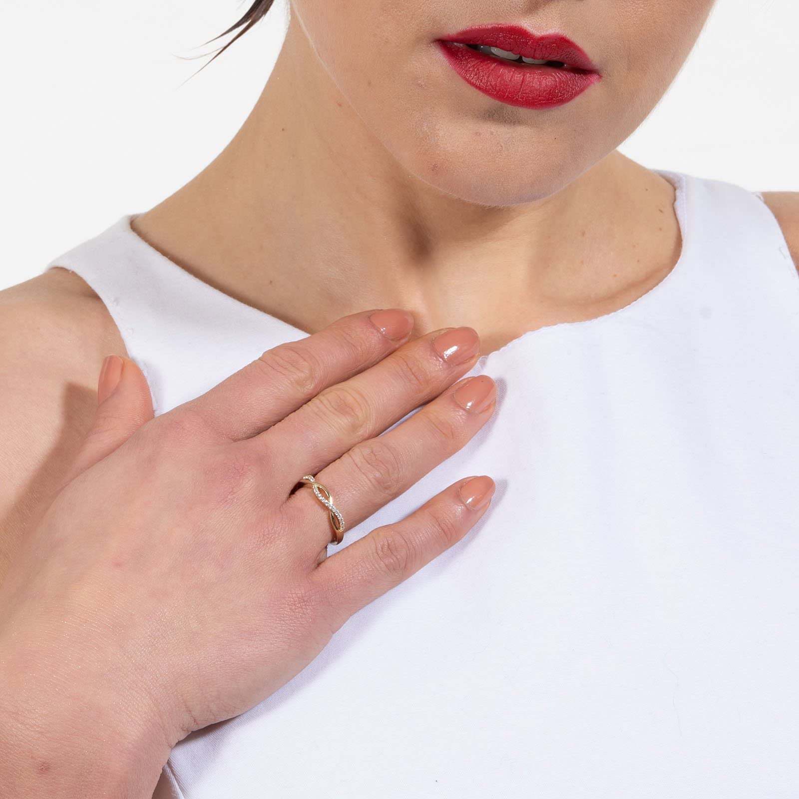 Damenring Zopfmuster Silber 925 18 Karat vergoldet mit Zirkonia -