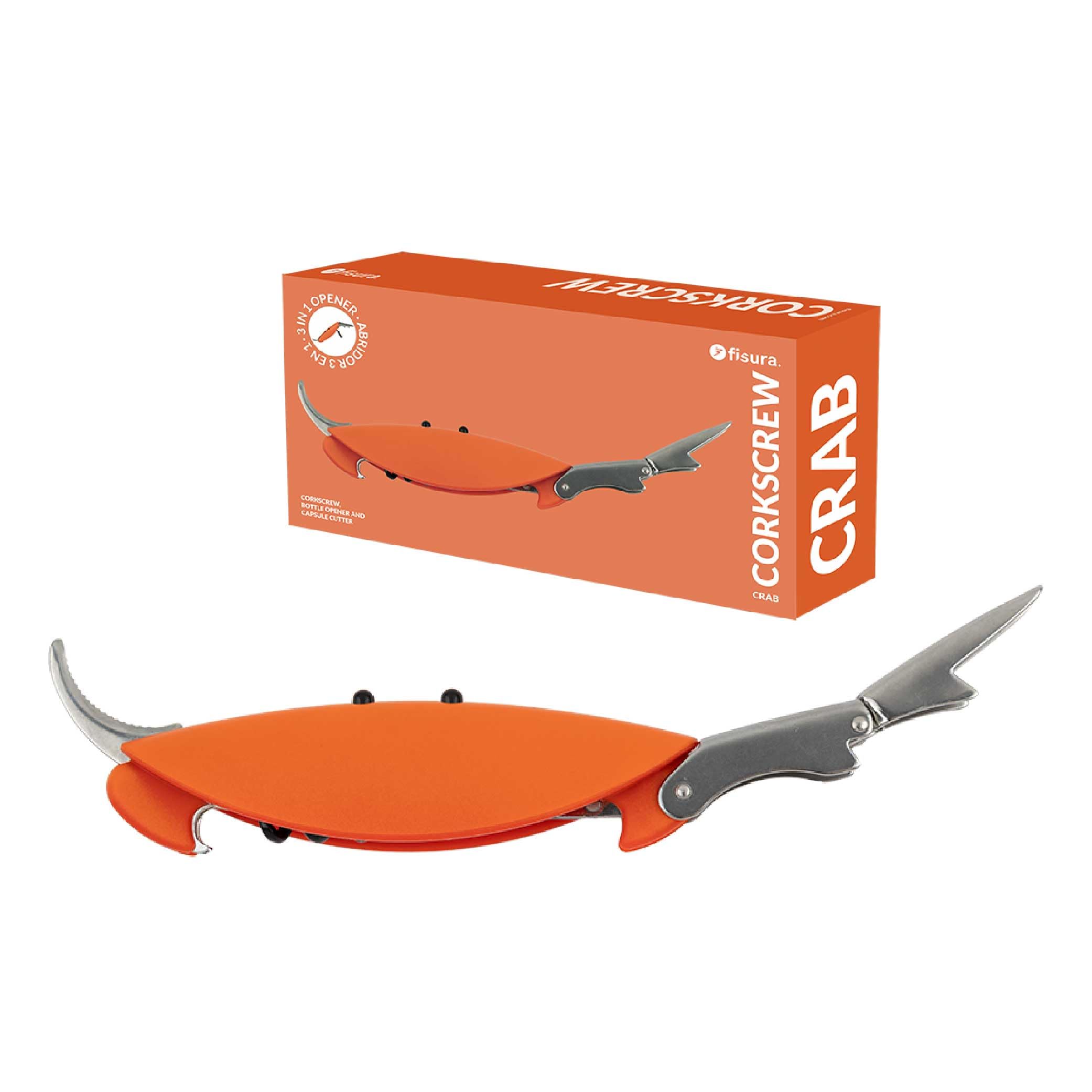 Fisura - Original Cat Corkscrew Wine Bottle Opener & Beer, Stainless Steel Cork Screw for Wine Bottles with Cutter Blade Capsules, Novelty Funny Opener, Birthday Gifts for Men & Women (Orange)