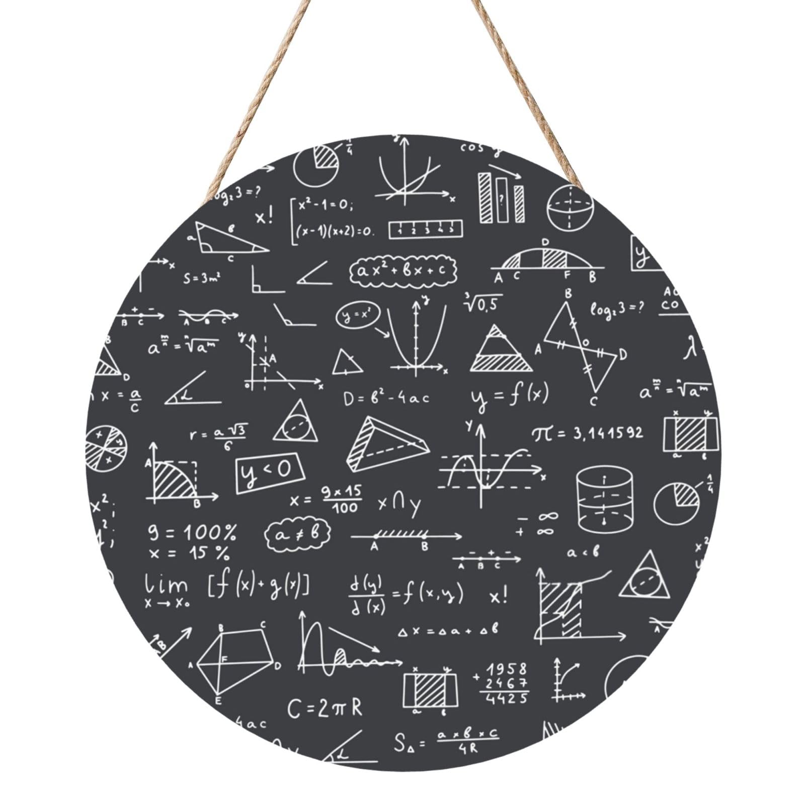 InOmak Math Teacher Gifts, Round Wood Panel Painting 12 in, Wall Hanging Painting For Home