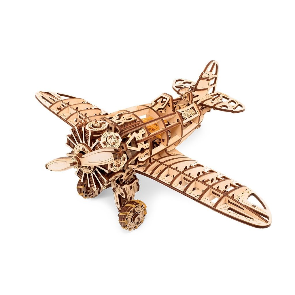 EWA Eco-Wood-Art - Avion - Rompecabezas mecánico 3D de Madera - Rompecabezas para Adultos y Adolescentes - Montaje sin Pegamento - 346 Piezas