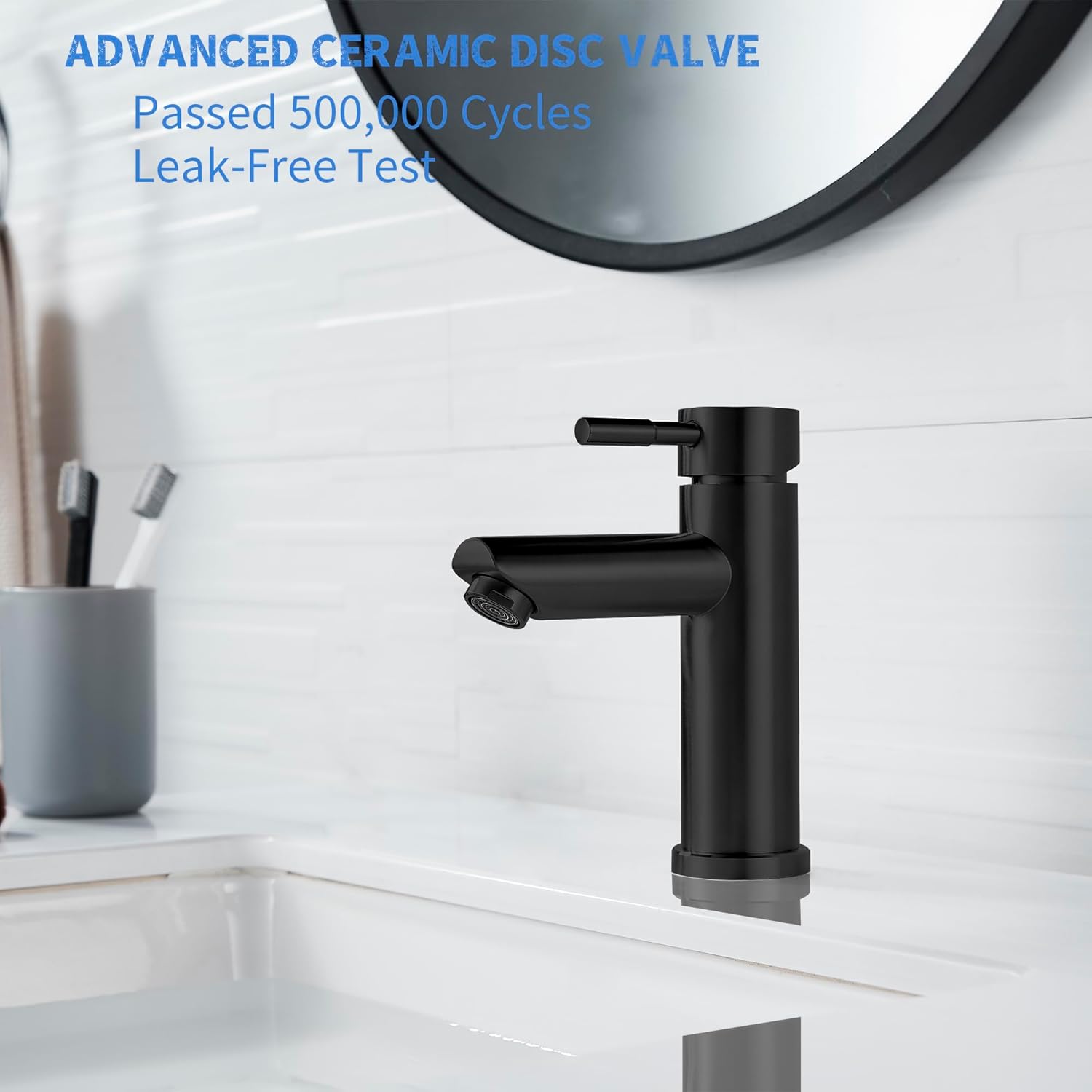 Single Handle Bathroom Sink Faucet Matte Black, Modern Single Hole Bathroom Faucet Stainless Steel Commercial Basin Faucet(No Drain)