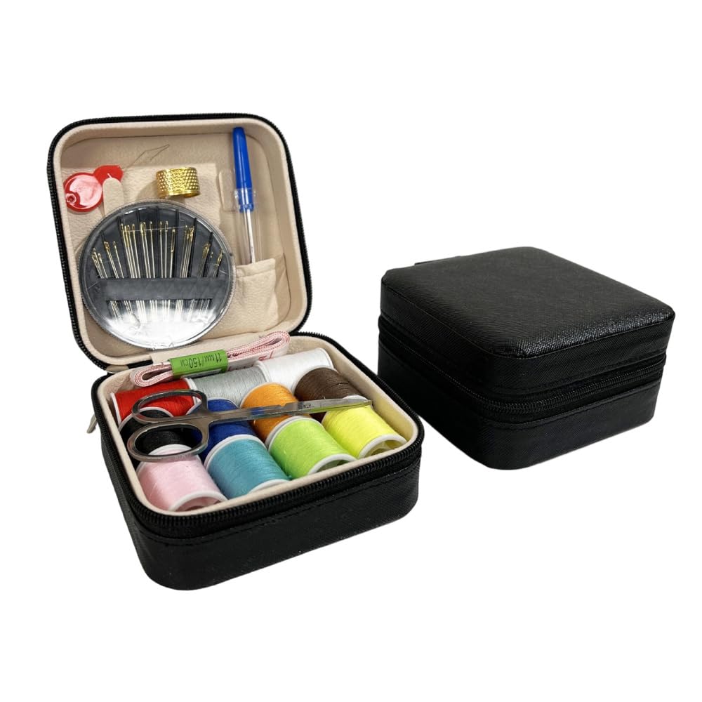 Bdkmms Black Portable Sewing Kit For Adults, Travel Sewing Supplies With Needles, Colorful Thread, Scissors, Thimble & Mini Sewing-Box For Home & Travel Emergency