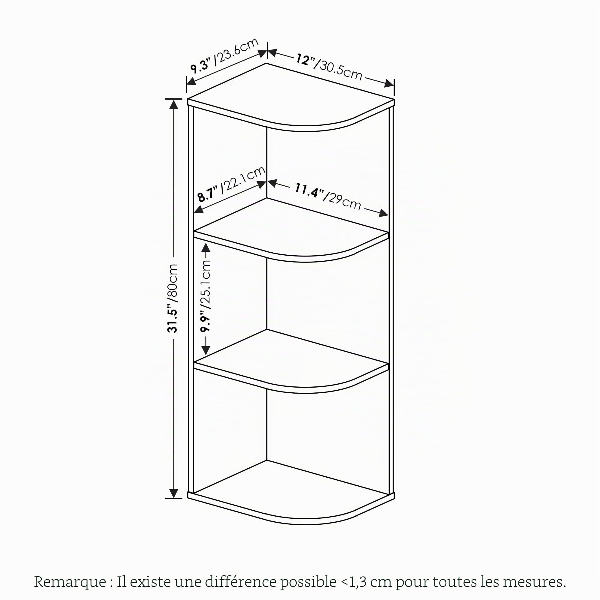 Furinno Pasir Bibliothèque d'angle ouverte à 3 niveaux, Blanc, 3-Tier Corner