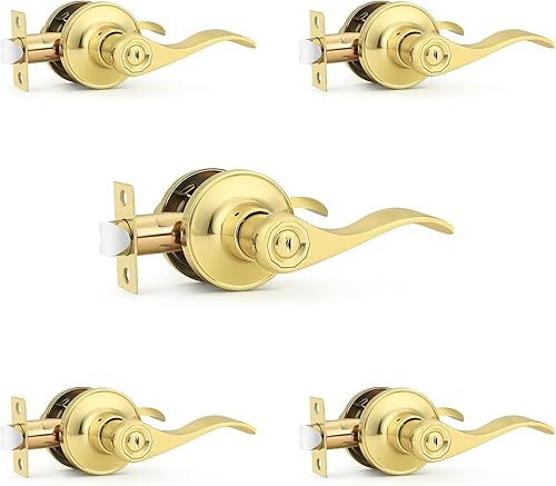 Miniatura 77 de Probrico - Paquete de 10 manillas de privacidad para puerta de dormitorio y baño, estilo ondulado, con palancas de níquel satinado.