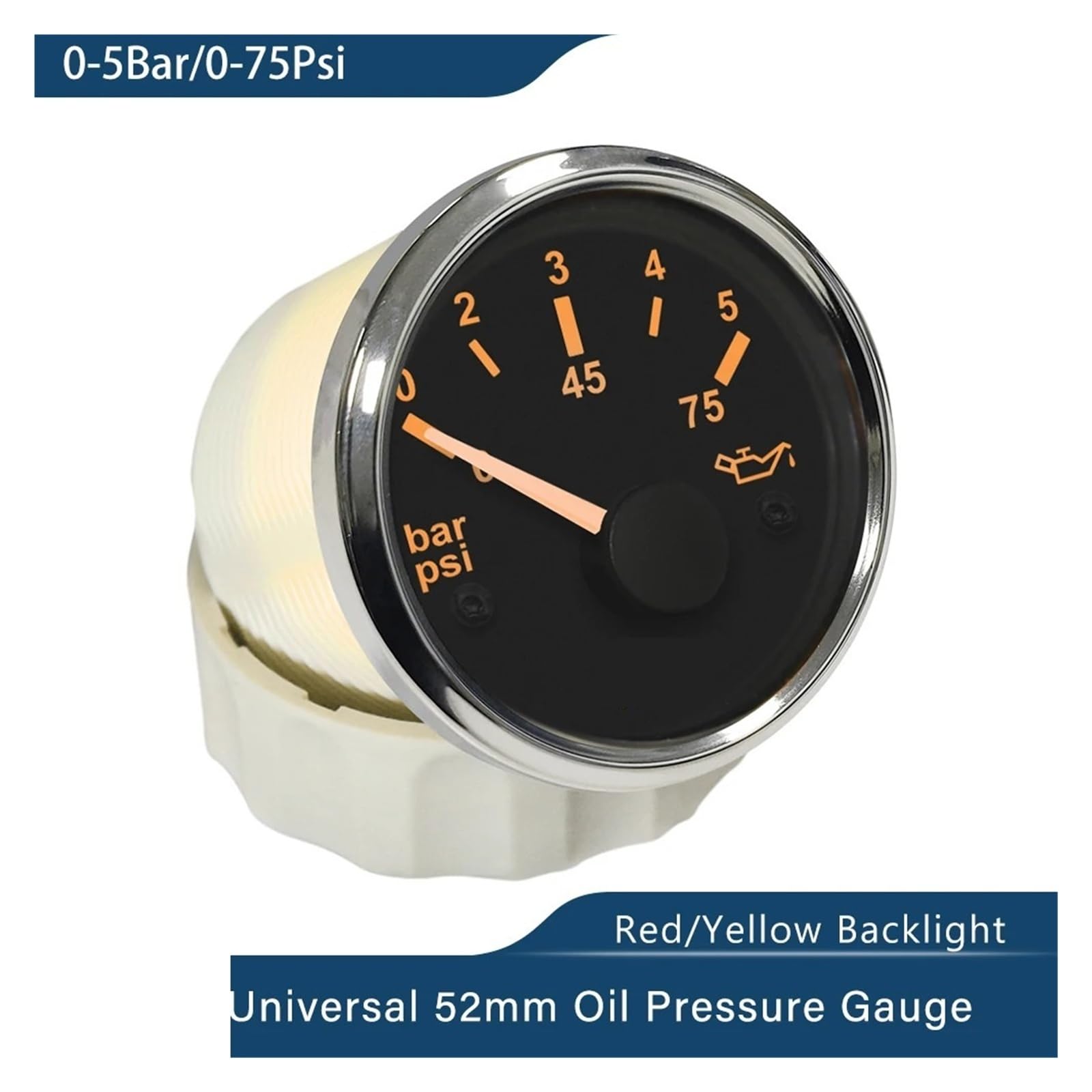 Medidor de presión de aceite de 52 mm, 0-5 bar 0-10 bar for automóvil marino con retroiluminación disponible en rojo y amarillo 12 V 24 V Lectura clara(Digital 0-10Bar WS)