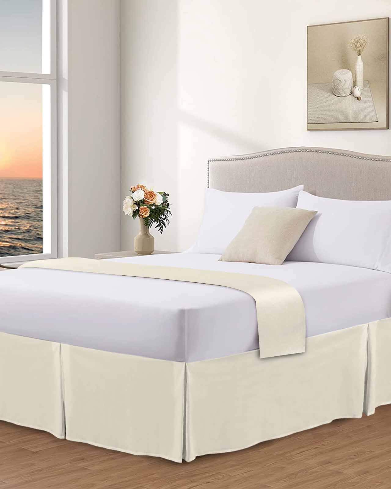 White Double Size Bed Valance Sheet - 38cm Frill, Elasticated Edges, 50% Cotton 50% Polyester