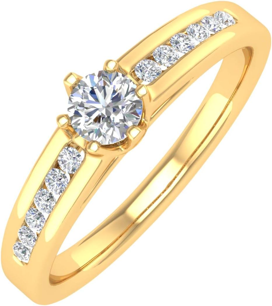 FINEROCK 1/3 Carat Diamond Solitaire Engagement Ring Band in 14K Gold