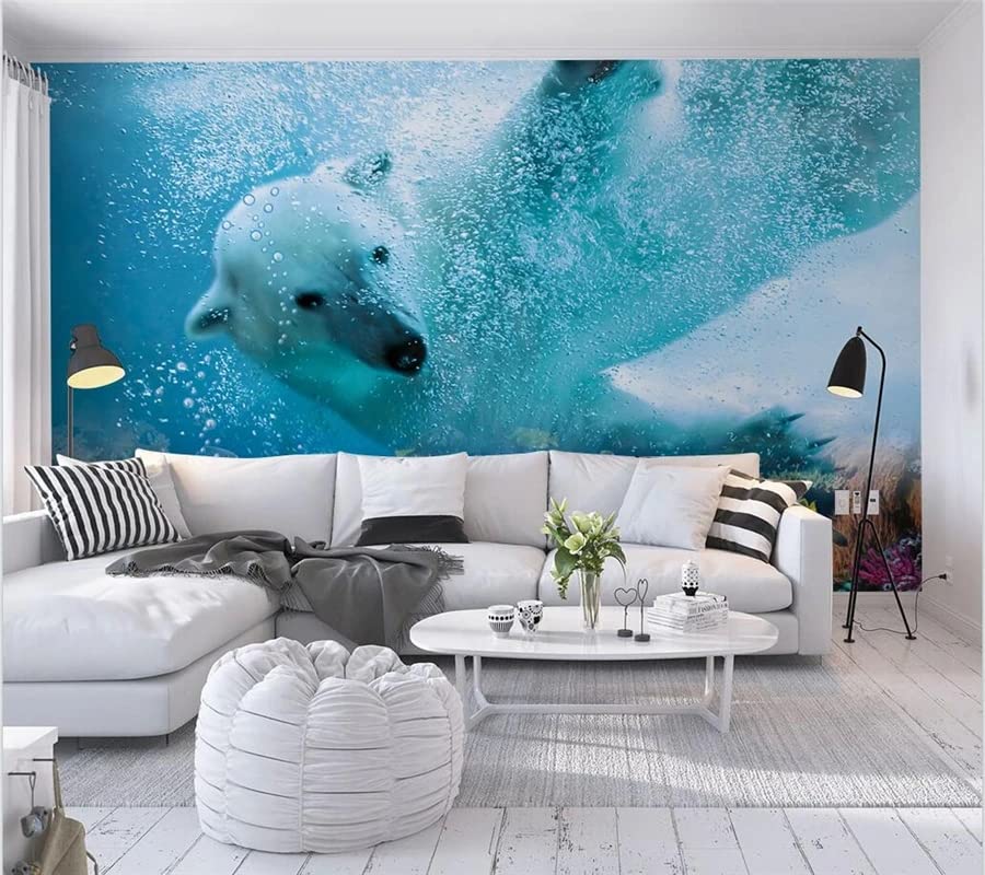 Custom Size Wall Murals,3D Polar Bear Underwater World?Removable Peel and Stick Self-Adhesive Wall Murals Large Photo Wallpaper