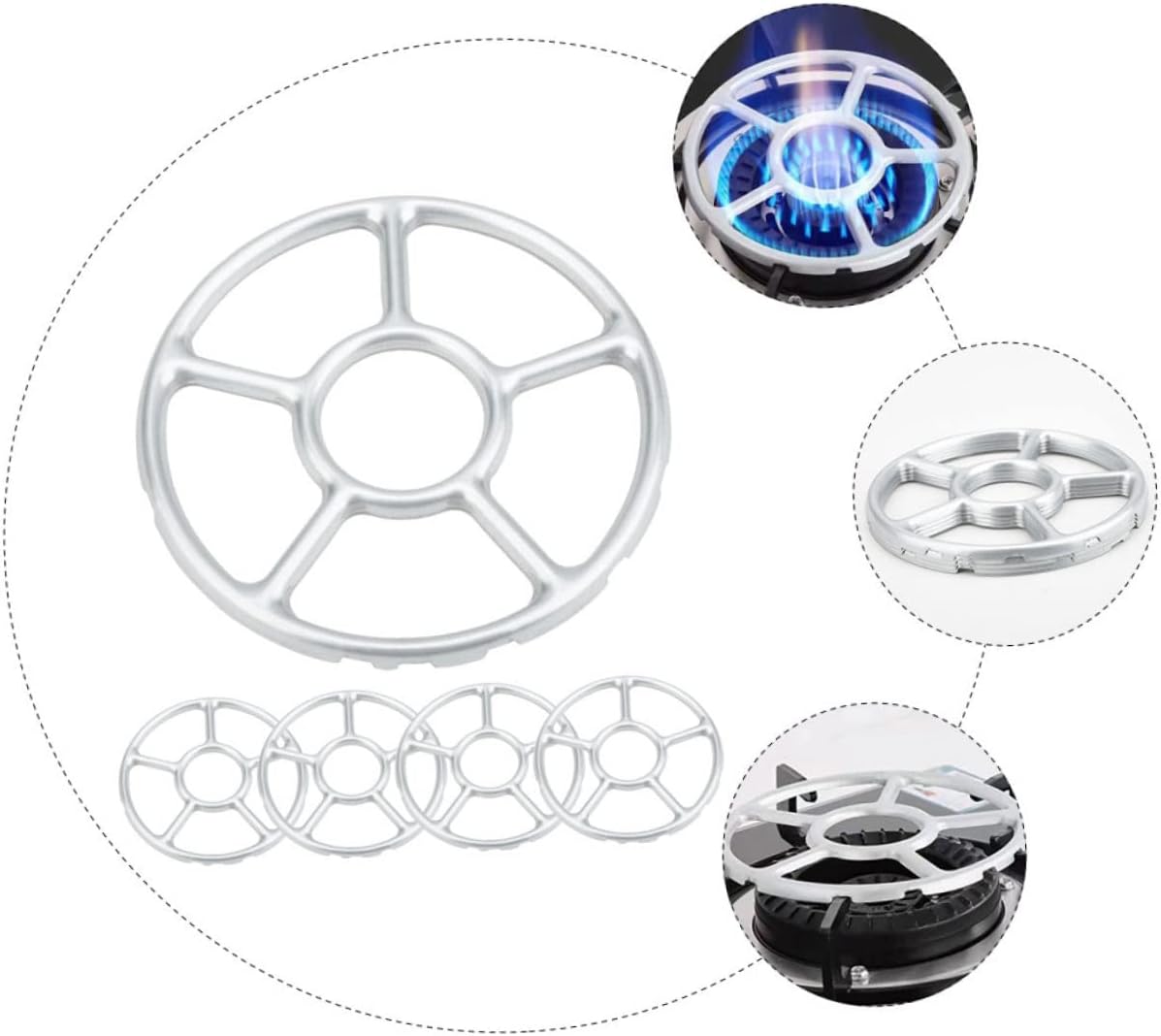 MAGICLULU 5pcs Complete Gas Stove Accessory Kit Wok Ring Stand Grates Trivets Heat Diffuser for Stove
