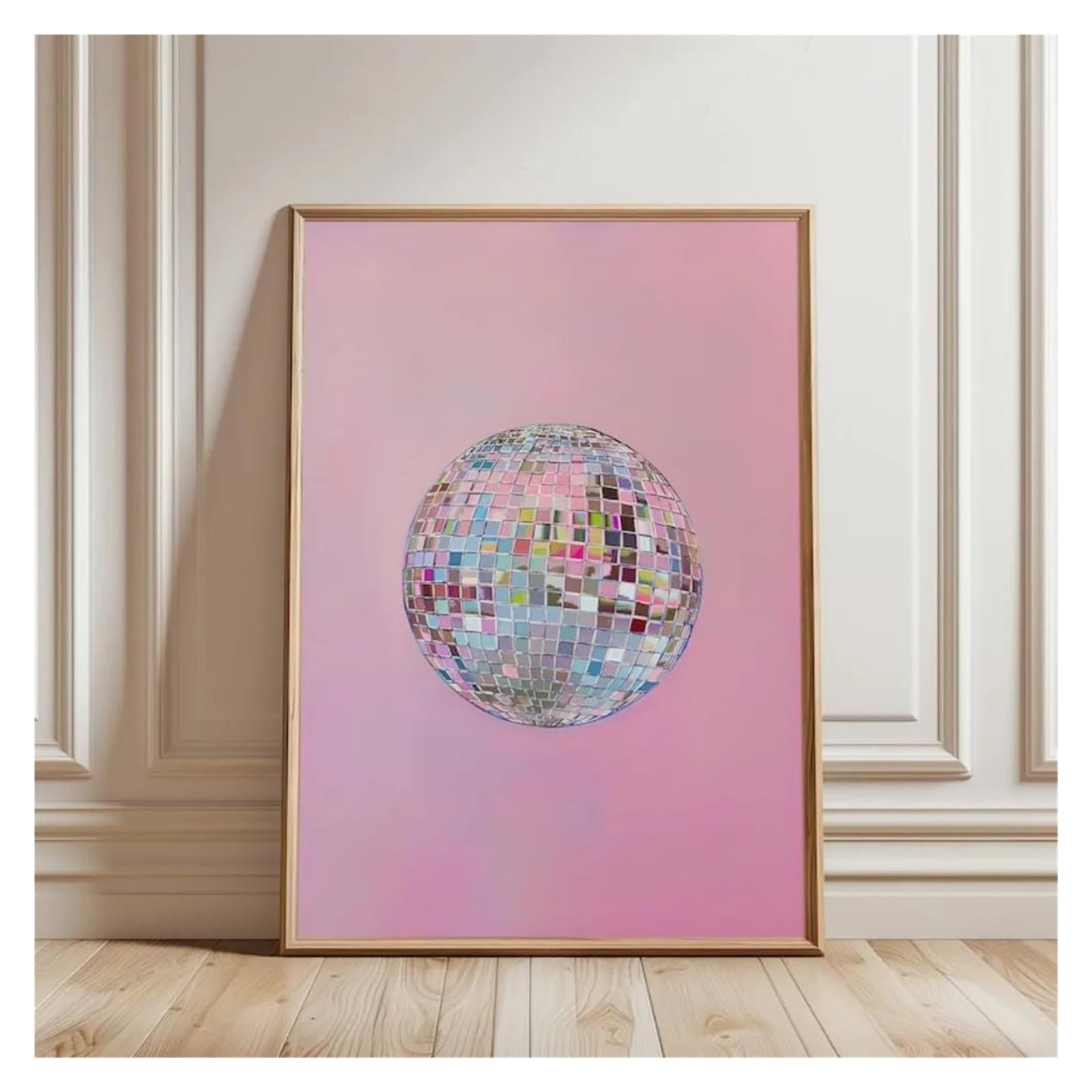 Póster de niña rosa y bola de discoteca para decorar salones modernos y dormitorios juveniles