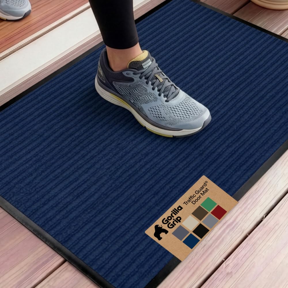 GORILLA GRIP Traffic Guard Indoor Outdoor Heavy Duty Door Mat, 35x23 Blue