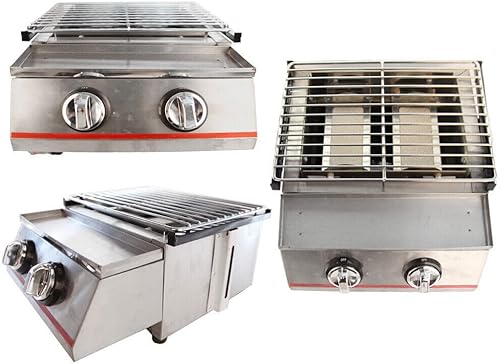 Miniatura 7 de RustyVioum Parrilla de barbacoa de gas de 2 quemadores, parrilla de gas portátil sin humo, cocina portátil de acero inoxidable para cocinar al aire
