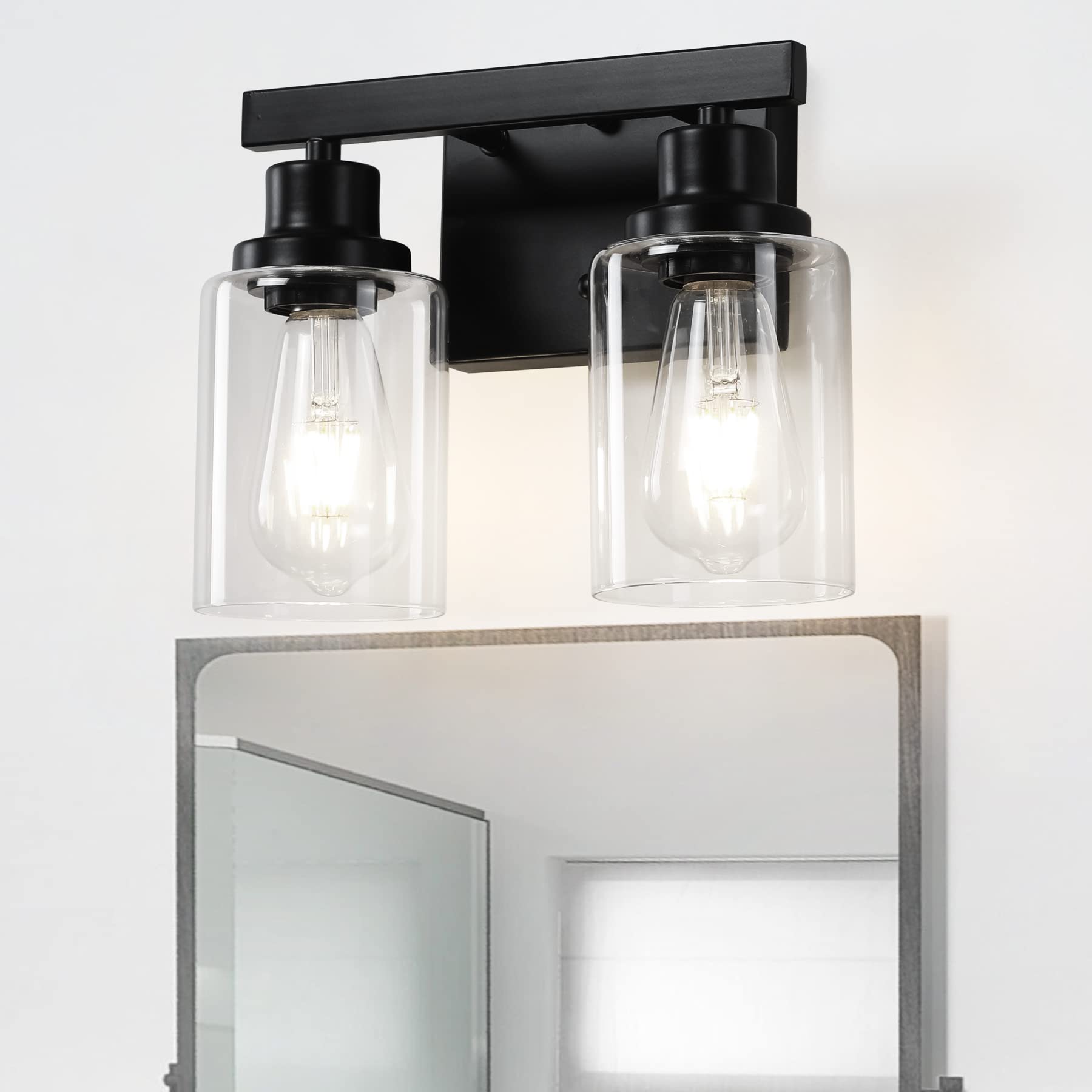 Photo 1 of DIKAIDA 2-Light Black Glass Vanity Light