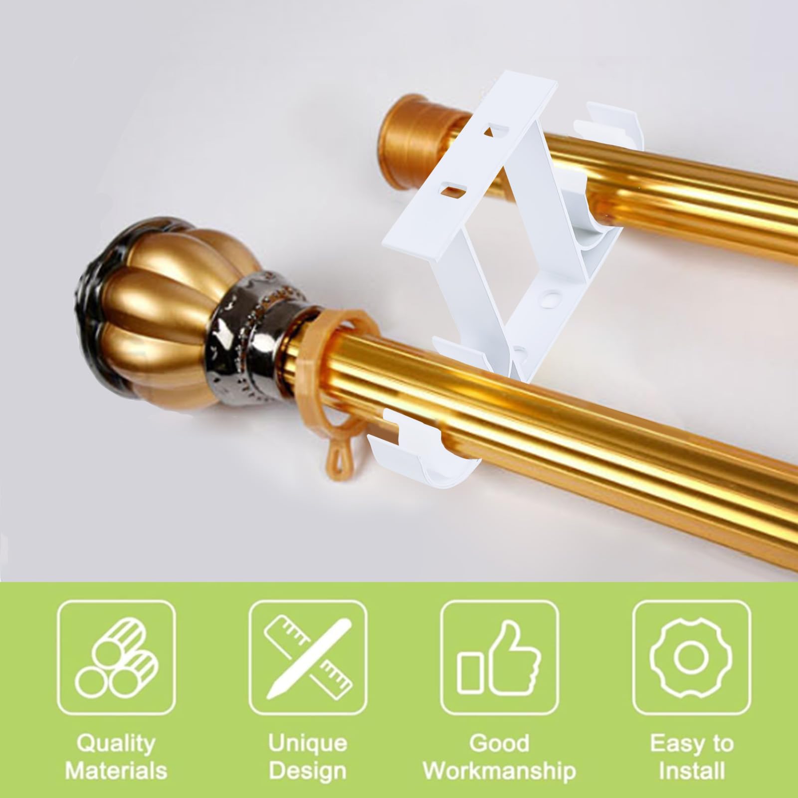 UFURMATE Curtain Rod Brackets 4Pcs Aluminum Alloy Ceiling-Mount Brackets Double Curtain Holders Window Drapery Rod Hanging Supports for 23-28mm Curtain Pole (Pure White) - Image 3