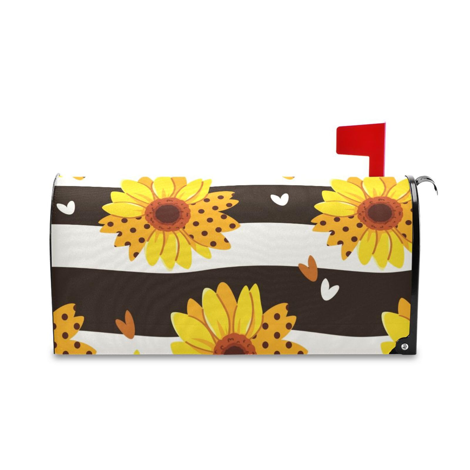 Sunflowers on Black and White Stripes Mailbox Cover 20.7 x 18 Inch, Spring Post Letter Box Covers, Magnetic Waterproof Mail Wraps for Outdoor Yard Garden Standard Mailbox Decor