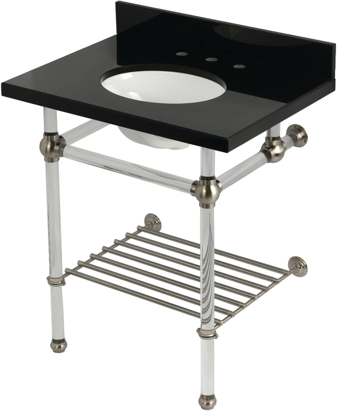Kingston Brass KVPK30KAB8 Templeton 30" Console Sink with Acrylic Legs (8-Inch, 3 Hole), Black Granite/Brushed Nickel