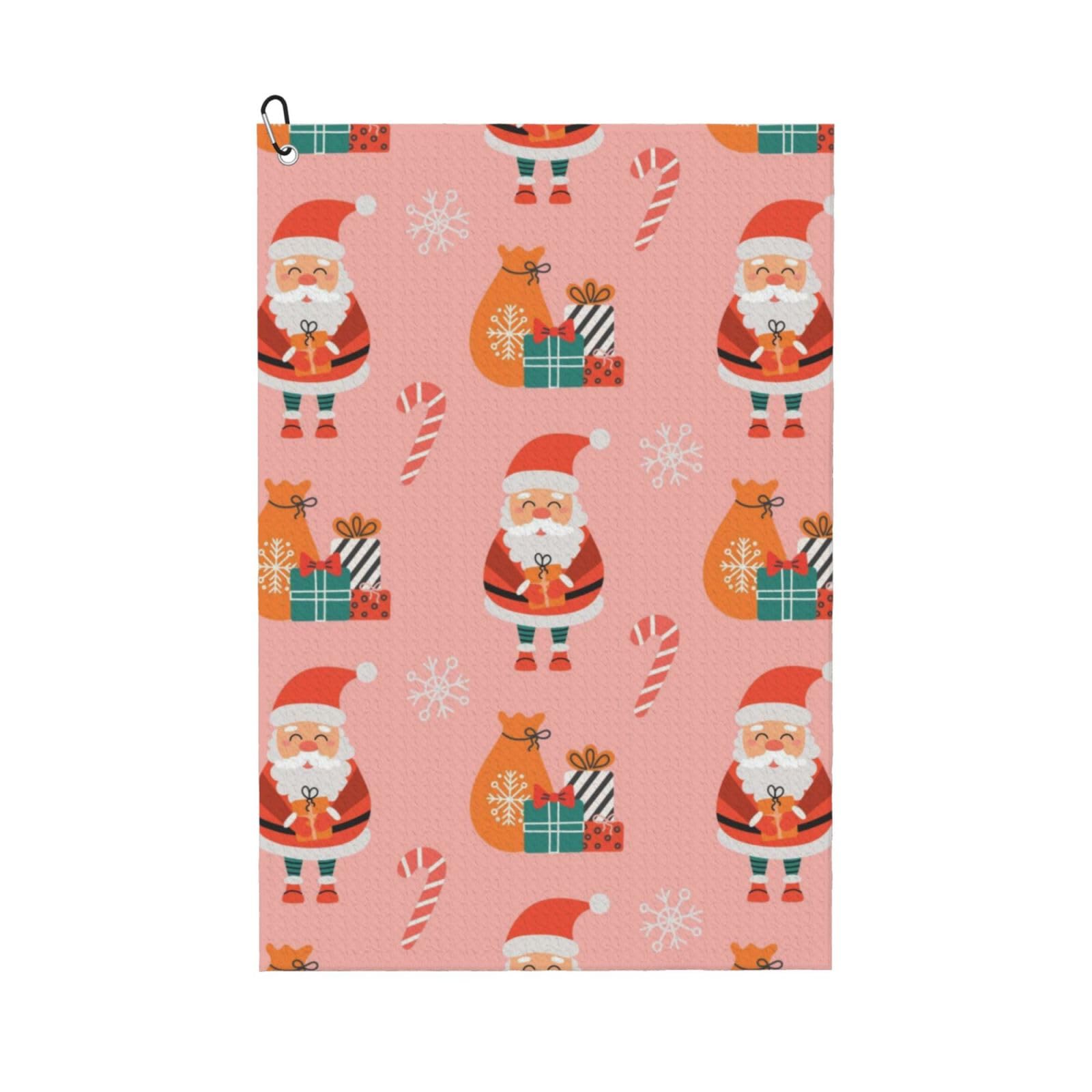 Hnnkloy Cute Christmas Santa And Gifts Pattern, 16x24 in Portable Waffle Golf Towels with Carabiner Clip for Golf Bag