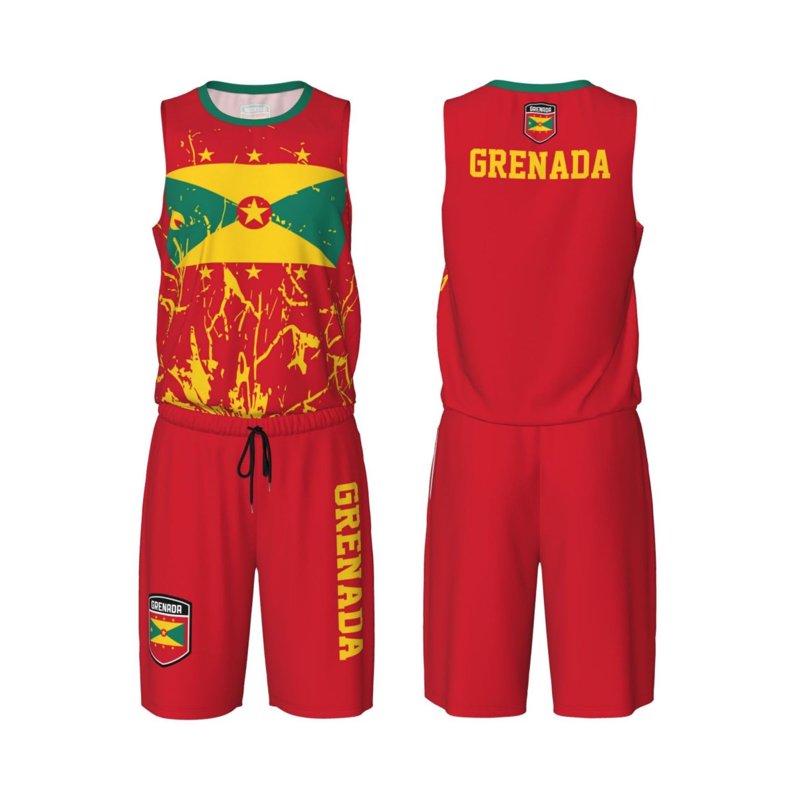 Grenada Flag Grain (2) Basketball Jersey Uniform Suit for Men Women Adults Training Athletic Set