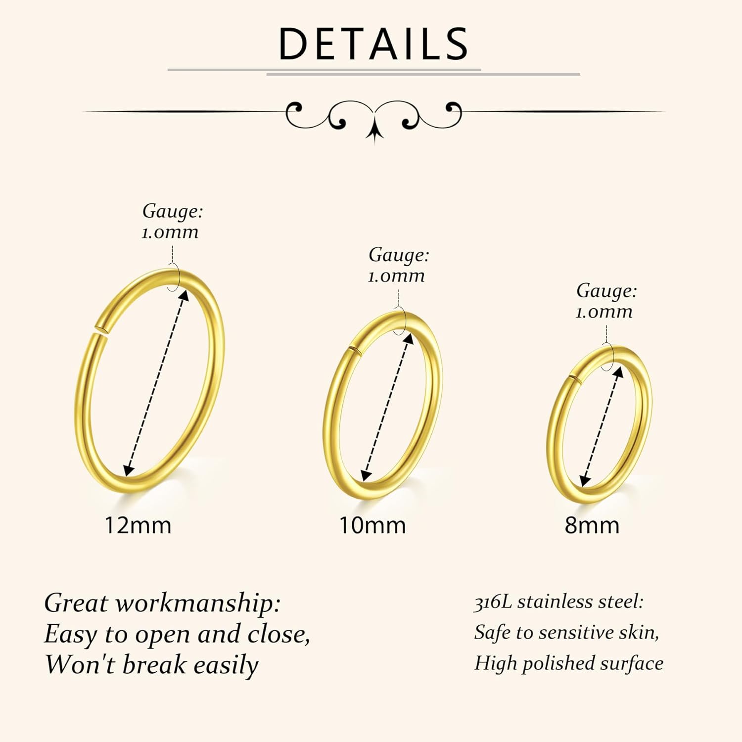 D.Bella 18G Nose Rings for Women Nose Rings Studs Stainless Steel L-Shaped Nose Studs Screw Nose Piercing Jewelry - Image 3