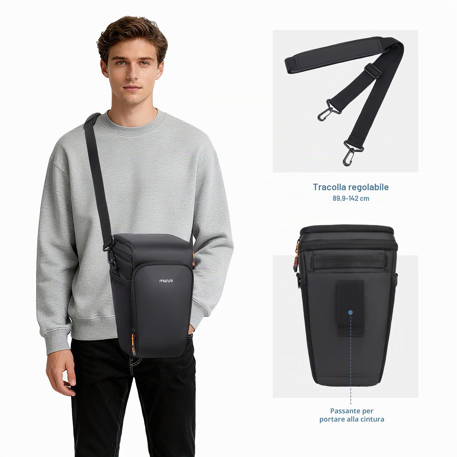 MOSISO Borsa Fotocamera,Borsa Tracolla Accesso Top Fotocamere Reflex | Digitali Kit Obiettivo,Custodia Imbottita Camera Copertura Antipioggia&Tracolla Regolabile,Borse Fotografiche,Nero