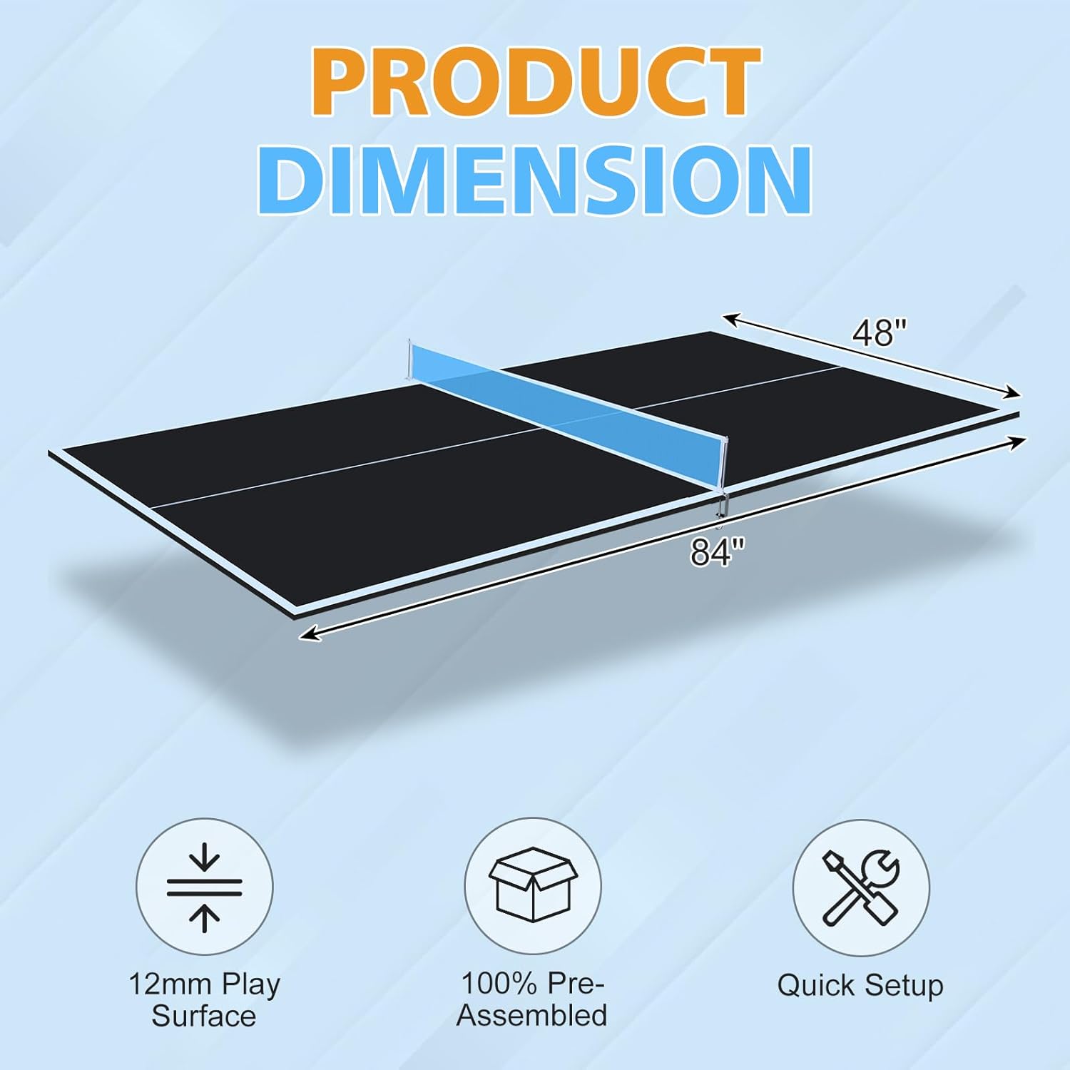 7/8/9ft Mid-Size Ping Pong Conversion Top with Net Set for Billiard and Pool Tables - Regulation Top Converts Billiards into Ping Pong Table Blue/Green/Black