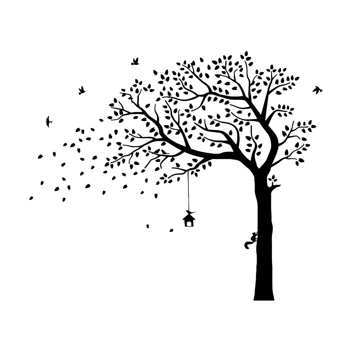 Lzhouting Wall Stickers 0932 Autumn Tree Vinyl Wall Sticker Flying Birds With Tall Wall Art Decal Huge Tress Wallpaper Kids Room Forest Small - 108X132cm
