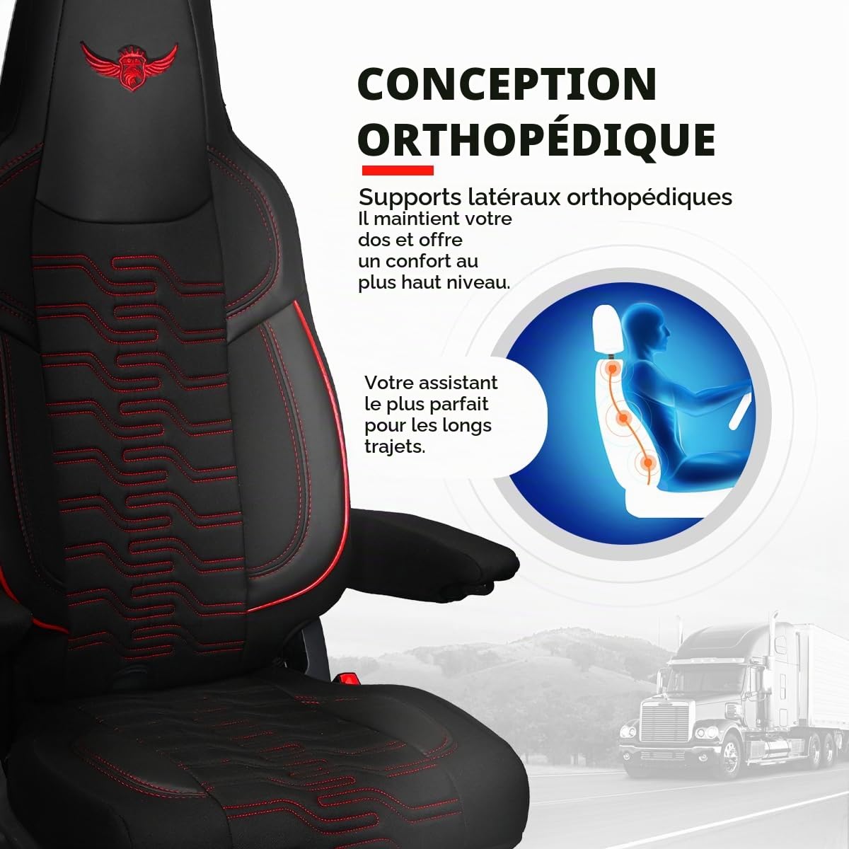 Housse de siège de Camion pour Scania série R à partir de 2013, série S à partir de 2017 - Confortables et personnalisées - Accessoires pour Camion - en Jacquard et éco-Cuir de Haute qualité Rouge