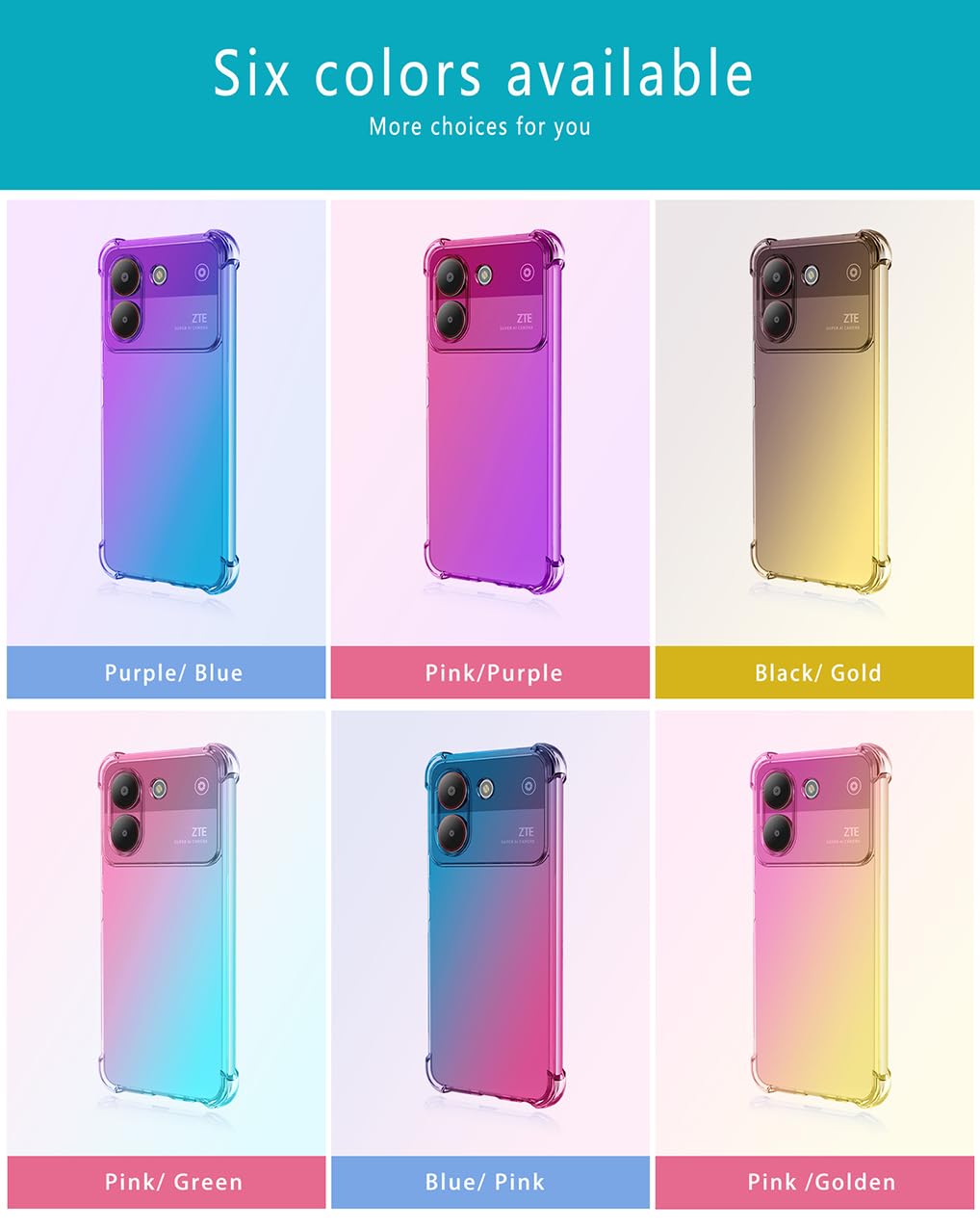 Custodia Per ZTE Blade A54 (6.60") | 2 Pezzi Cover In Silicone Morbido TPU Con Stampa Camelia, Anti-Graffio E Anti-Caduta - 3