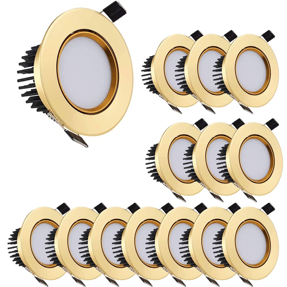 Lot de 14 Luminaires Encastrés LED de Style Nordique Moderne 3 W en Aluminium Doré avec Disque de Finition pour Usage Domestique Et Commercial