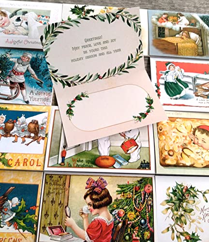 Image of PIXILUV CHRISTMAS CHILDREN (Pack of 12) Notecards Small Greeting Cards # Children on Christmas Evening and Morning ~ Vintage Christmas Postcards Reprint