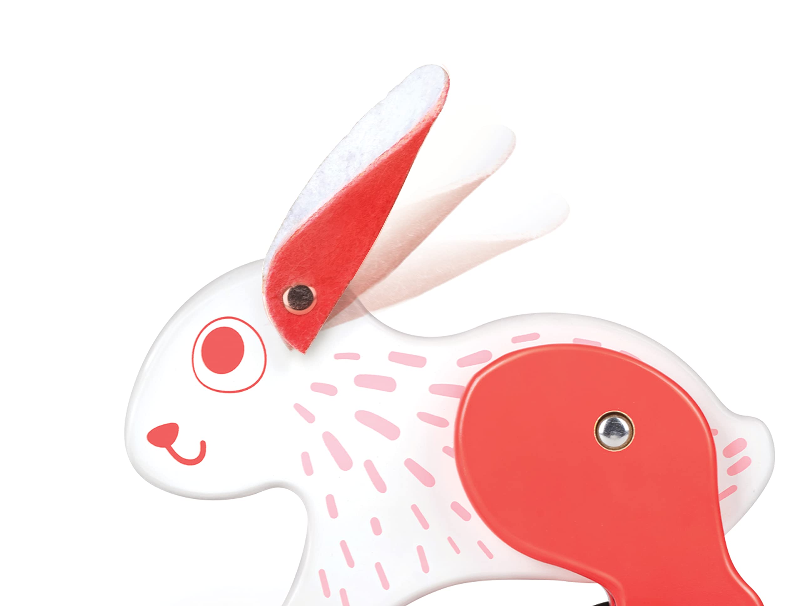 Hape: Pull Along - Bunny - White & Red - Wooden Animal Toy, Rubber Rimmed Wheels, Encourages Walking, Push & String Pull, Kid Baby Toddler, Age 12 mo+