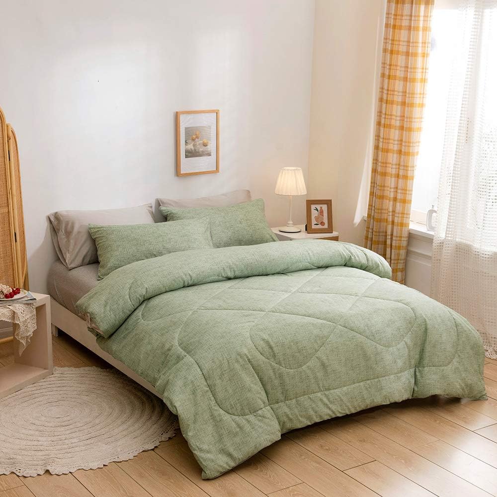 OLDBIAO Brushed Microfiber Single Comforter Set-300GSM Soft and Lightweighted Comforter Set Hypoallergenic Bedding Set For All Seasons with 1 Pillow Sham (Green,Single)