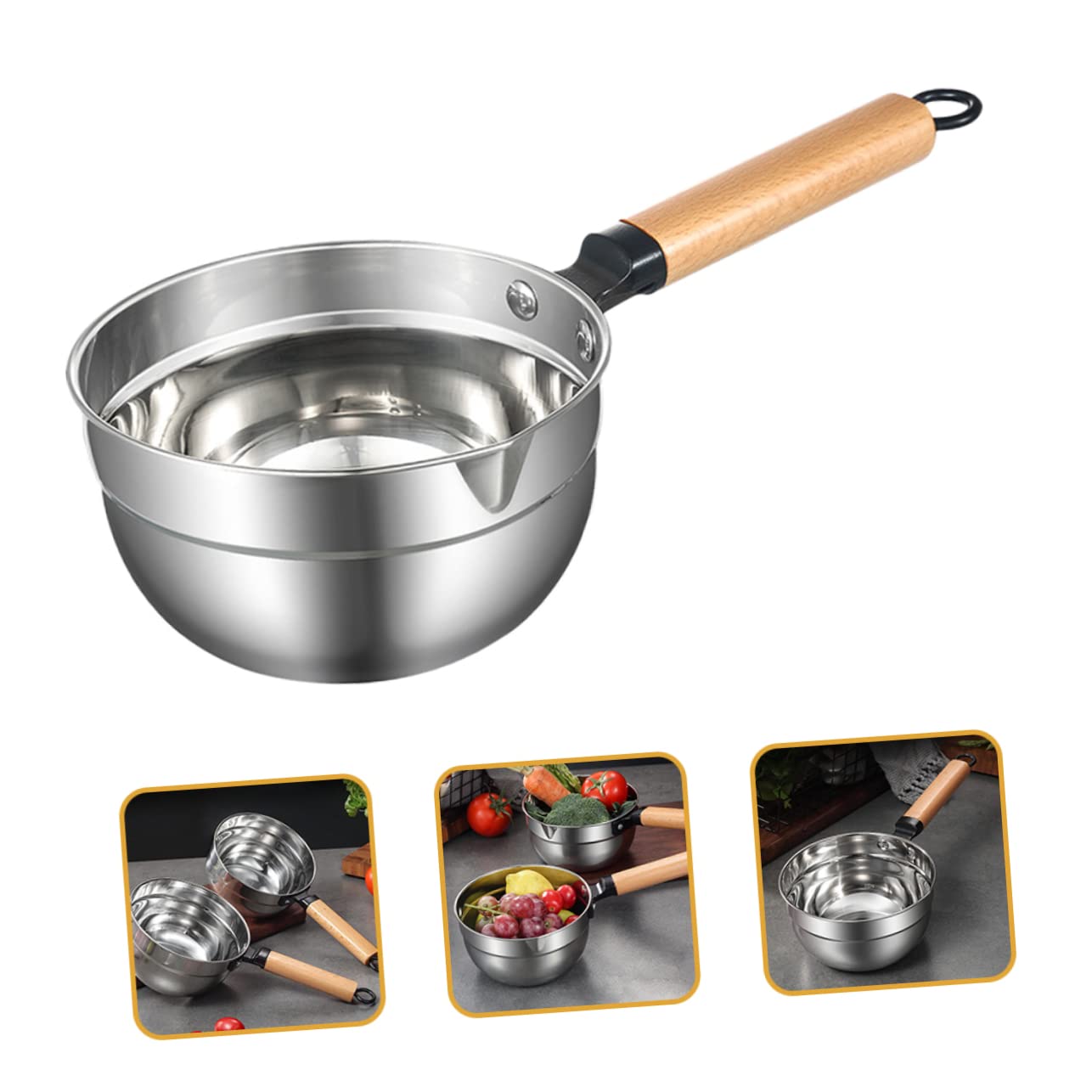 Cucharón de Agua de Acero Inoxidable Mango de Madera, Gran Capacidad y Diseño Colgable para Cocina y Jardín