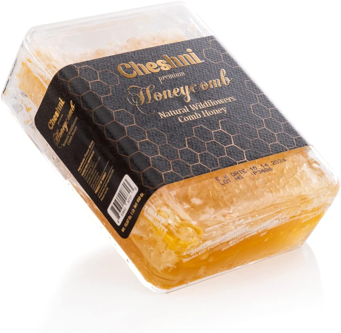 CHESHNI Premium Natural Honeycomb, 100% Pure Gourmet Honey Comb From the Turkish Mountains - 16 Oz (Ships in Gift Box)