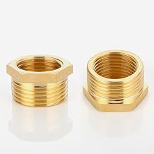2 Pack 1/2" BSP Female to 3/4" BSP, Brass Reducer Hex Bushing, Reducing Pipe Adapter Fitting, Reducing Adapter Fitting Converter, Suitable for Industry, Pipes, Water Etc.