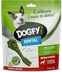 DogFy! Petisco Funcional para Cães Médios 11-22kg | Snack Dental com Vitamina C | Reduz Tártaro e Placa | Higiene Oral Diária com Sabor Delicioso | Embalagem com 3 Unidades