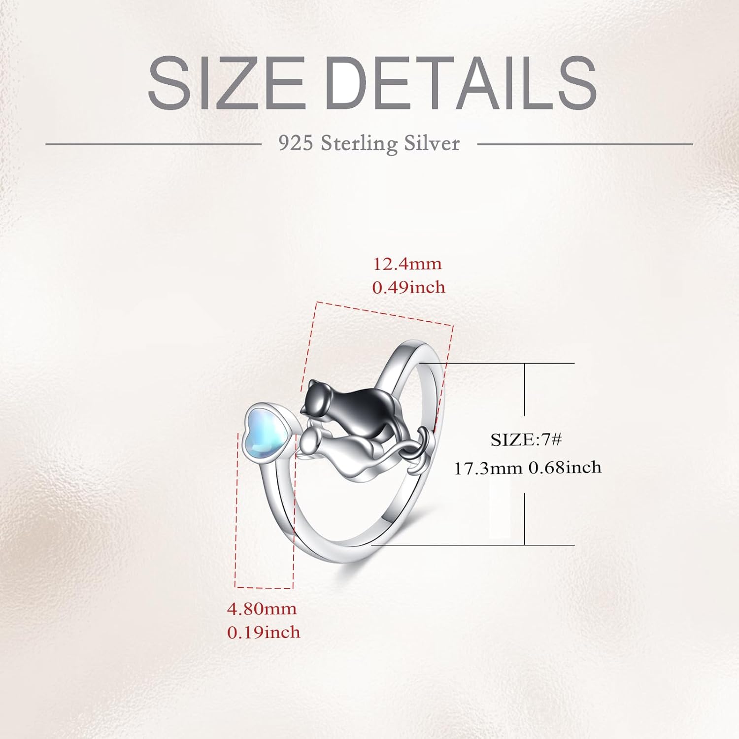 VONALA 925 Sterling Silver Cat Ring for Women Black Cat Moonstone Open Ring for Mother Adjustable suit 6-9# - Image 6