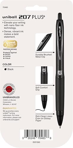 Miniatura 8 de Uniball 207 Plus+ Bolígrafos de gel retráctiles, punta media, 0.028 in, tinta negra, paquete de 4 (70460)