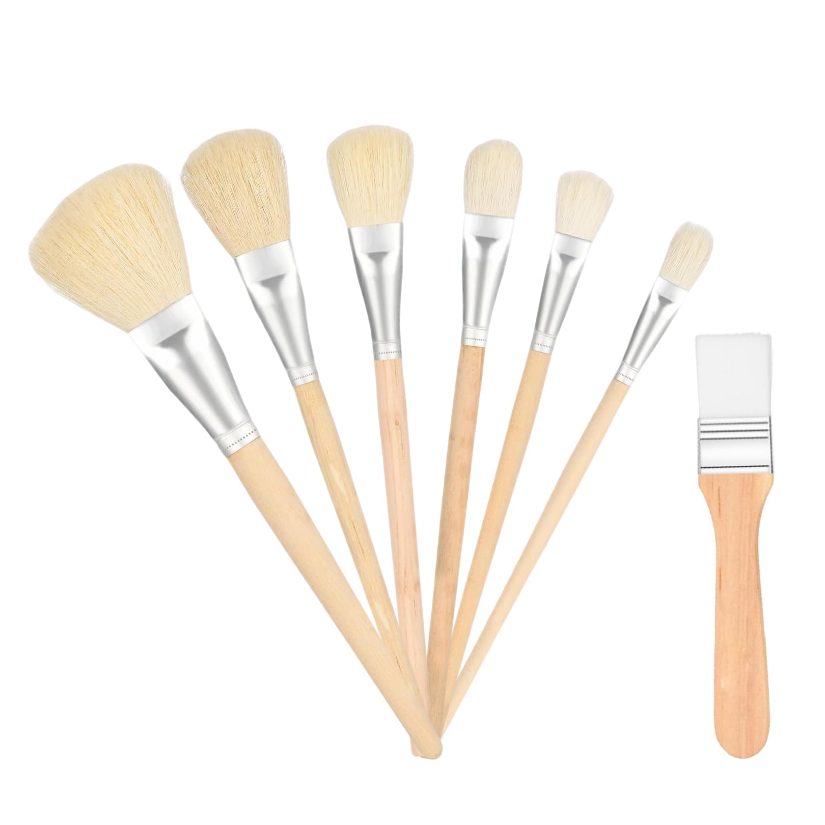 7 PCS Stencil Brush, Chalk Paint Brushes, Blending Brush, Wooden Handle Painting Brush Set, Goat Hair Artist Brushes for Watercolor Painting for Canvas Art, Face Body Craft and Detail Work